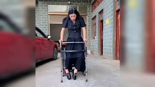 Paraplegic Girl Trying to Stand Up and Walk  Handicapped Lady  Wheelchair Life [upl. by Bibbye383]