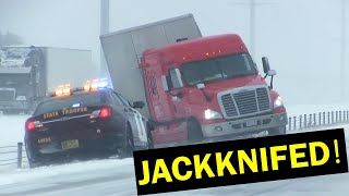 Jackknifed  Minnesota Blizzard Causes Tractor Trailer to Jackknife ON CAMERA April 11 2019 [upl. by Mehetabel893]