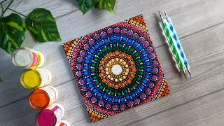 Beautiful DOT MANDALA ART On Canvas Tutorial Beginners [upl. by Ob10]