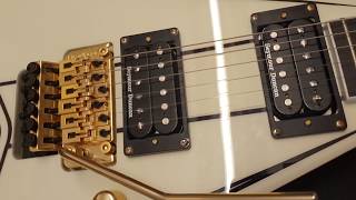 JACKSON RR3 PRO WHITE BLACK PINSTRIPE GOLD HARDWARE INDONESIA NECKTHRU FLOYD ROSE GUITAR UP CLOSE [upl. by Lyrehs939]