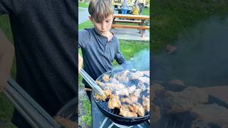 Teaching my 7 year old how to bbq Chef in the making bbq chickenwings kidscooking shorts [upl. by Dust]