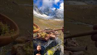 Amazing lamb steak food cooking nature camping bushcraft outdoorcooking greenscreen [upl. by Gillette]