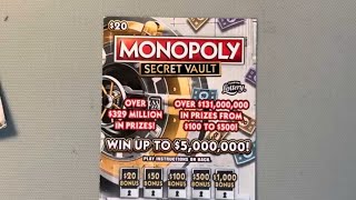 MONOPOLY SECRET VAULT SCRATCH OFF FROM THE FLORIDA LOTTERY [upl. by Signe]