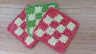 Checkered crochet coaster  Jefferson Arts x Crafts [upl. by Bandler]