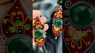 Handpainted sliver replica earrings For more details contact to my WhatsApp number 7382742273 [upl. by Alekram]