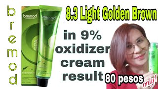 BREMOD 83 LIGHT GOLDEN BROWN HAIR COLOR IN 9 OXIDIZER CREAM RESULT [upl. by Lleneg]