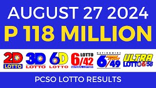 Lotto Result Today 9pm August 27 2024  PCSO Complete [upl. by Arehahs]