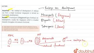 Assertion  The method of development of embryo sac from a single functional megaspore is termed [upl. by Eniawed]