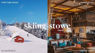 STOWE VERMONT VLOG skiing for the first time exploring downtown restaurants  christmas decor [upl. by Alyakcim]