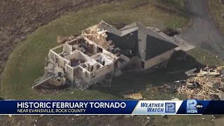 Aerial video shows damage after tornado hits Wisconsin for first time in February [upl. by Kamillah466]