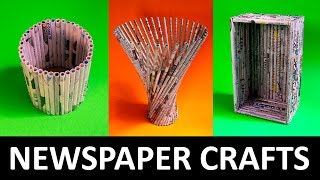 3 AMAZING ROLLED NEWSPAPER CRAFTS  EASY DIY PAPER CRAFTS [upl. by Cynarra518]