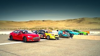 Forza 6 Tesla Model S P85D vs Three V8 SUPERCARS  Drag Race [upl. by Cotterell675]