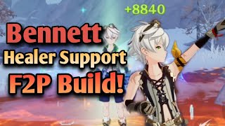 Genshin Impact  Bennett F2P Healer Build Amazing Heal  Support quotTrial by Firequot [upl. by Karilla]