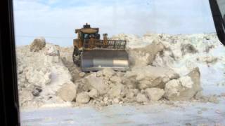 D8 Dozer Pushing Snow Cat 972 Loader [upl. by Gabriele]