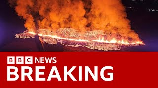 Iceland volcano erupts near village  BBC News [upl. by Eronaele]