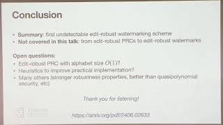 Edit Distance Robust Watermarks beyond substitution channels [upl. by Arahsak51]