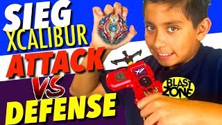 Beyblade Burst Battle Sieg Xcalibur Attack vs Defense Best Beyblades tournament New God Beyblade [upl. by Nasah]