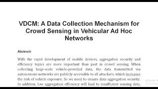 VDCM A Data Collection Mechanism for Crowd Sensing in Vehicular Ad Hoc Networks [upl. by Darbee]