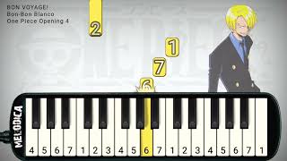 One Piece OP 4  BON VOYAGE 『BonBon Blanco』 Easy Melodica Tutorial [upl. by Aiht]