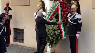 Mattarella rende omaggio a Moro e depone una corona in via Caetani [upl. by Liahkim]