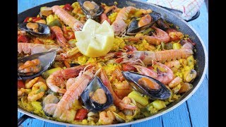 COMO HACER UNA PAELLA ESPAÑOLA DE PESCADO Y MARISCO RECETA RICA Y FACIL SABROSO ARROZ LEVANTINO [upl. by Treb]