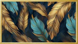 Golden Framed Feathers Art  Silent Screensaver for decorative  Feathers Painting  Your TVs [upl. by Walley]