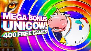 MEGA BONUS 400 SPINS UNICOW LIVE on LION EYES Slots FREE GAMES amp RETRIGGERS  CASINO SLOTS [upl. by Rodl868]