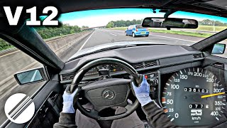 1993 MercedesBenz W124 SG65 V12 TOP SPEED DRIVE ON GERMAN AUTOBAHN 🏎 [upl. by Frankie]