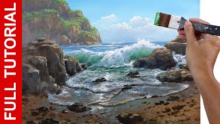 Tutorial  How to Paint Rocky Beach and Crashing Waves in Acrylics  JMLisondra [upl. by Zachery973]