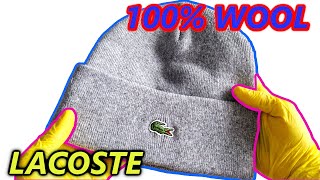 Unboxing of LACOSTE Beanie WINTER HAT Gray 100 WOOL ASMR [upl. by Olegnaleahcim]