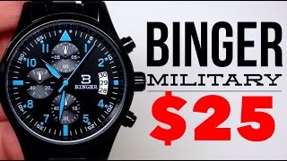 4K BINGER MILITARY CHRONOGRAPH MENS WATCH REVIEW [upl. by Hardy]