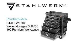 STAHLWERK Werkstattwagen SHARK bestückt mit 160 PremiumWerkzeugen aus ChromVanadium [upl. by Brendin]