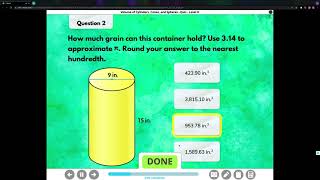 Iready quiz for Volume of Cylinders Cones and Spheres Level H [upl. by Cofsky144]