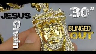 Jesus Bling Piece Cuban Chain Gold Finish Hip Hop Pendant Necklace 30quot [upl. by Eliezer775]