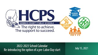 HCPS 20222023 School Calendar Community Virtual Input Session 3July 15 2021 [upl. by Eshman350]