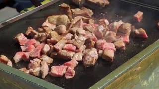 【熊本名物グルメ】あか牛サイコロステーキAkaushi Beef Dice Steak in Kumamoto [upl. by Eladal]