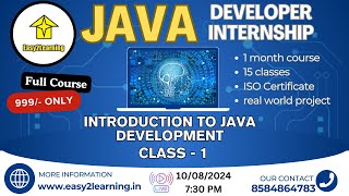 JAVA DEVELOPER INTERNSHIP  Introduction to Java Development  Lec 01 By Easy2Learning Arijit Sir [upl. by Zetnahs]