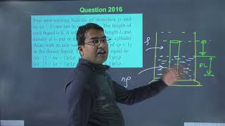 Two nonmixing liquids of densities rho and n gt1 are put in a container The height of each [upl. by Aivatra289]