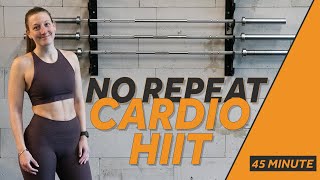 CARDIO HIIT  45 Min NO REPEAT FULL BODY workout  no equipment  128 [upl. by Down454]