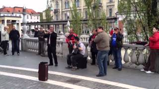 Street musicians from Bulgaria in Ljubljana Slovenia  Mesecina Chae Shukarie [upl. by Euseibbob]