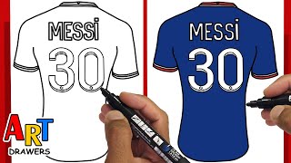 How to Draw MESSI PSG Shirt 30 I Champions League  Lionel Messi [upl. by Halden545]