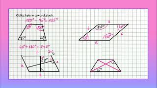OBLICZANIE MIAR KĄTÓW kąty w czworokatach klasa 5 6  zadanie 2 [upl. by Nolava816]