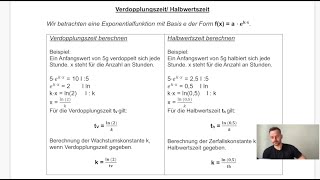 Verdopplungszeit Halbwertszeit Exponentialfkt Basis e [upl. by Izaak]