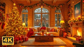 🎄Cozy Christmas Cabin Decor in 4K UHD  Relaxing Holiday Ambience with Falling Snow ❄️ amp Fireplace 🔥 [upl. by Worrad]