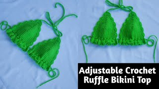 Crochet Bikini Top with Ruffles  Crochet Bralette Tutorial for Beginners [upl. by Wickner]