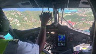 Winair Cockpit view Landing at St Barths AirPort SBHTFFJ [upl. by Schnurr269]