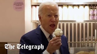 Biden hopes for ceasefire in IsraelGaza conflict soon while eating ice cream [upl. by Dehnel]