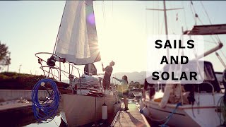 43 Offgrid Sailboat Life Installing SOLAR Batteries amp Sails [upl. by Shugart]