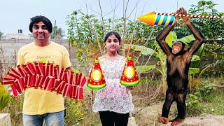 Diwali with Monkey 🐒 friend  comedy video  funny video  Prabhu Sarala lifestyle [upl. by Tennek]