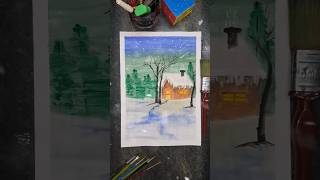 ❄️Ssnow House Panting  Easy watercolor drawing 🌈🌱 trending viralvideo shortsvideo art doms [upl. by Phyllis]